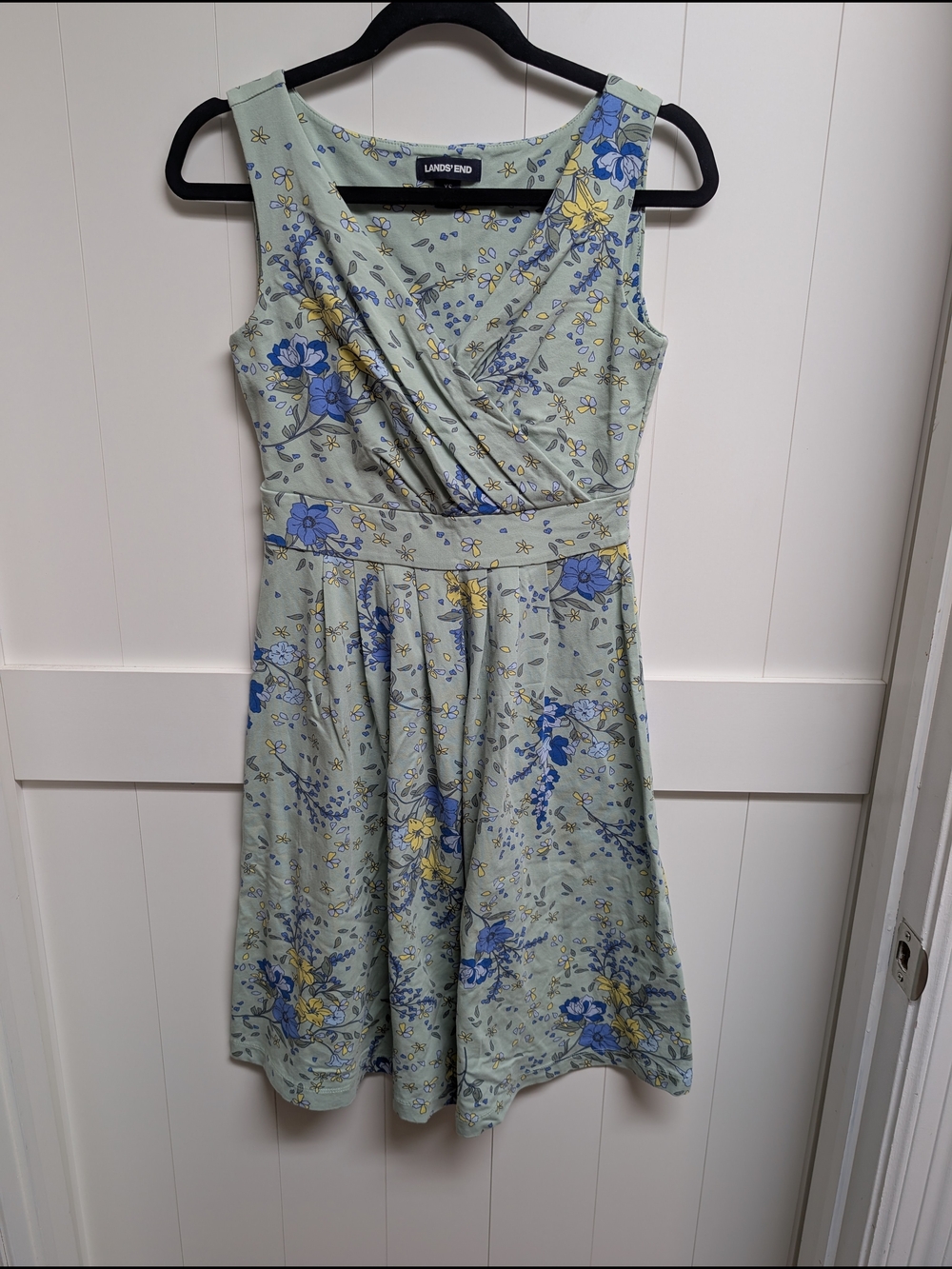 Lands' End Women's Floral Fit & Flare Dress - Light Sage Green, XS